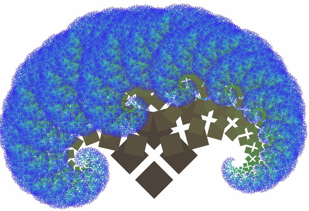Fractals and PostScript photograph. Download <a href='/design/fractalfiles/SquareSprouts.ps'>the PostScript file</a>.  See <a href='/design/fractalslarge/BlueSquareSprouts.jpg'>the larger size</a>.
