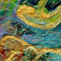 Blue, yellow and red abstract painting