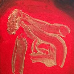 Red, black, and yellow abstract painting early draft