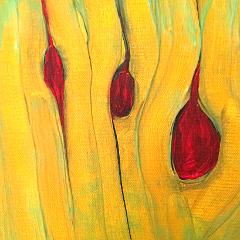 Yellow with red dots abstract painting early draft