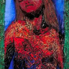 Red green figure painting