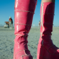 Pink platform boots
