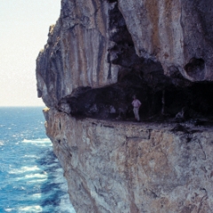People looking over the ocean from the cliff